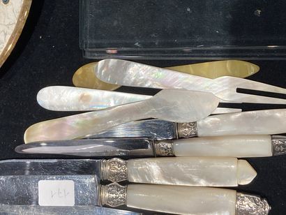 null 
Set of mother-of-pearl and silver plated metal handle knives

Lot sold as ...