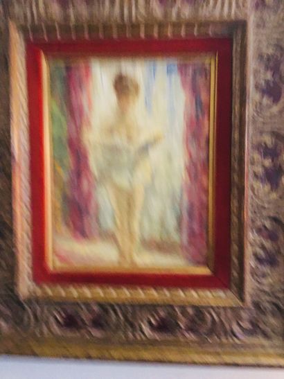  20th Century School 
Standing female nude 
Oil on cardboard signed above right 
22x18...