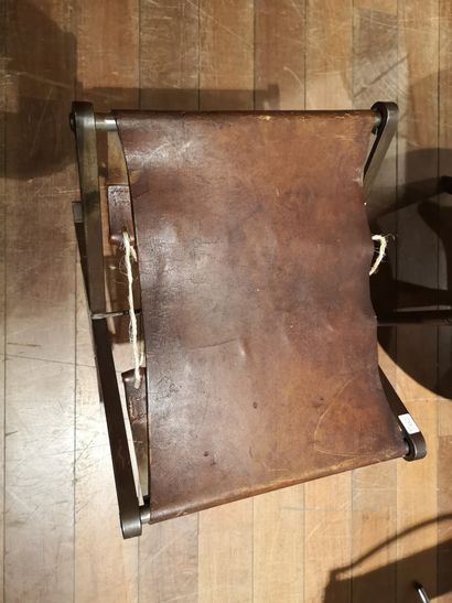  2 leather and metal stools Lot sold as is 