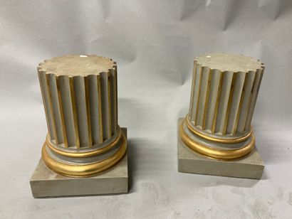  Pair of half columns in painted and gilded...