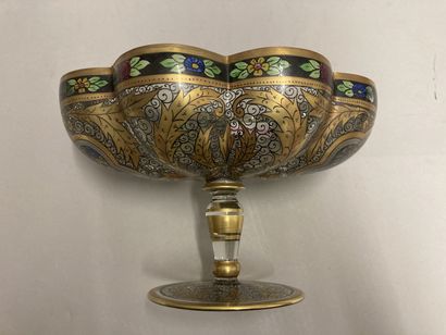 null 
POLYLOBED GLASS BOWL IN THE TASTE OF PHILIPPINE JOSEPH BROCADE. With polychrome...