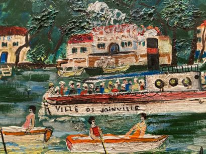  Barques à Joinville 
Huile sur toile, porte signature Lucien Genin en bas à droite...