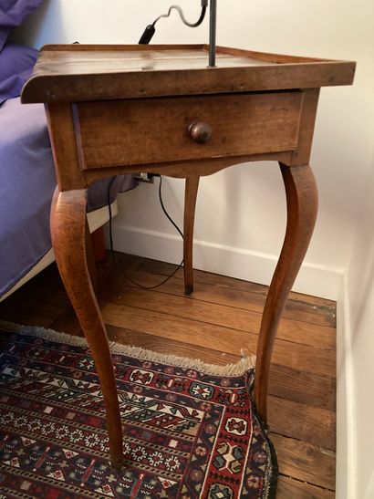  Rectangular natural wood table with a curved base with a drawer on one side 
H:...