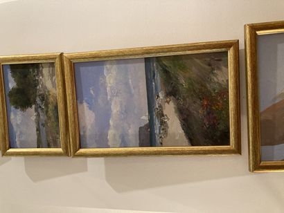 null Set of five: 

Modern school

View of seaside landscapes

Oils on panels

11...