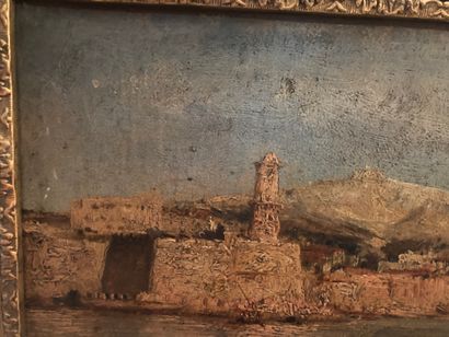  Ecole du XIXème siècle 
Le fort Saint-Jean à Marseille 
petite huile sur toile 
16,5...