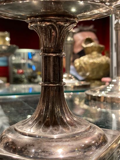  SILVER BOWL 
The square base, on a pedestal, the cup decorated with garlands of...