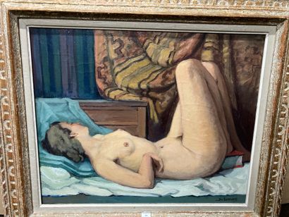  Female nude 
Oil on canvas 
Signature door on the bottom right Jo SEMAN 
50 x 60...