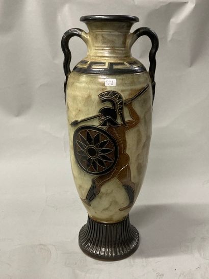  Large enamelled stoneware vase decorated...