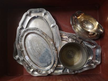  Lot of silver plated metal: egg cups, platerie, gravy boat, tea-coffee service with...