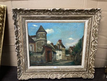 null School 1900

Village view from the tower

Oil on canvas

Signed lower right

46...