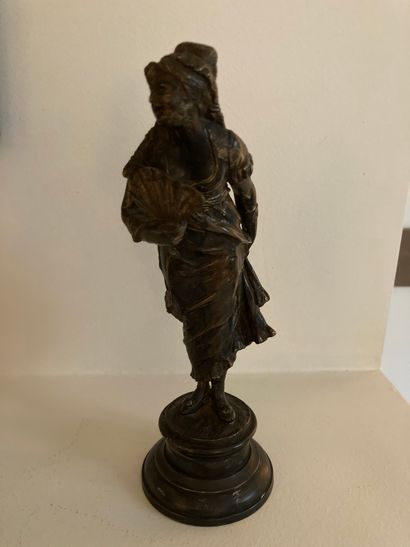  A. GAUDEZ (1845-1902) 
Woman with a fan 
Silver bronze around 1900 
H: 20 cm Lot...