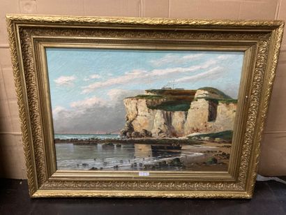 Etretat Cliff 
Oil on canvas 
Signature plate at bottom left P. Perot dated 1889...