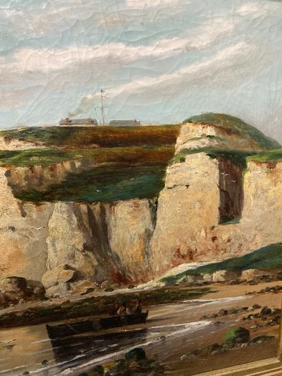  Etretat Cliff 
Oil on canvas 
Signature plate at bottom left P. Perot dated 1889...