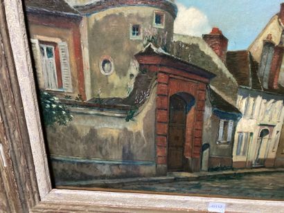  School 1900 
Village view from the tower 
Oil on canvas 
Signed lower right 
46...
