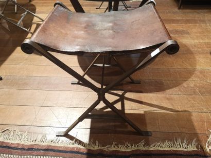  2 leather and metal stools Lot sold as is 