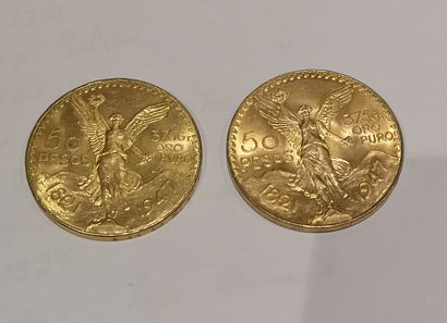  2 pièces de 50 Pesos or 1821-1947 usures...