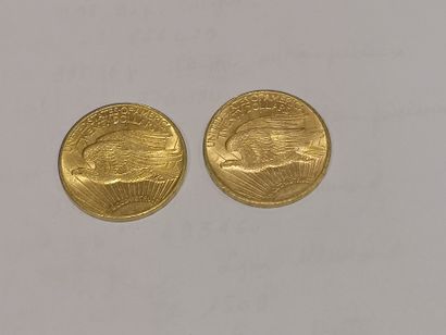  2 pièces de 20 dollars or datées 1914 et 1923 usures 
