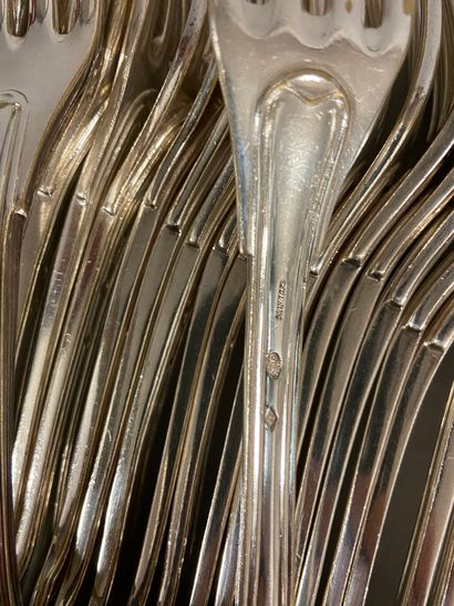 null 
Set of silver-plated metal cutlery including: twelve large forks and twelve...