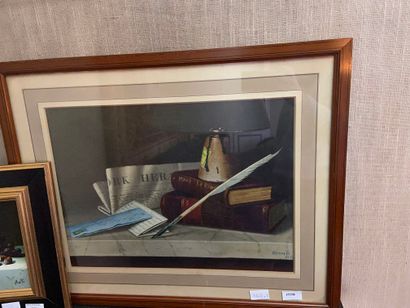 null Two framed pieces 

Still life with books, lithograph signed ARNETT 1879 34x47cm

Still...