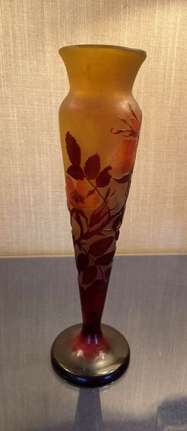 null 
Acid-etched cameo cornet vase, rosehip flower decoration 




Bears a signature




Height:...