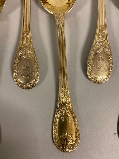 null 
PUIFORCAT - Suite of 10 small teaspoons in gilt red, richly decorated with...