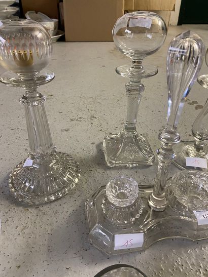 null Set of glassware including candleholders, flowerpicks, vases and miscellaneous.

H...