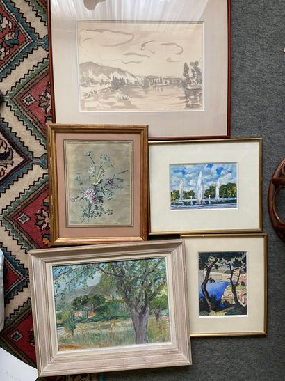 null Set of various frames : 

-Tree landscape, provence, GSP, SBD, 27 x 35 cm, titled...