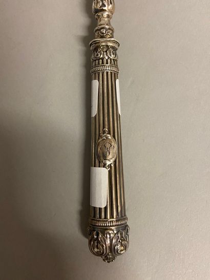 null 
Sprinkling spoon, silver handle, fluted and acanthus, punch Old man's mark




A...