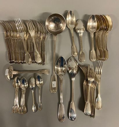 null 
Set of silver-plated metal cutlery including: twelve large forks and twelve...
