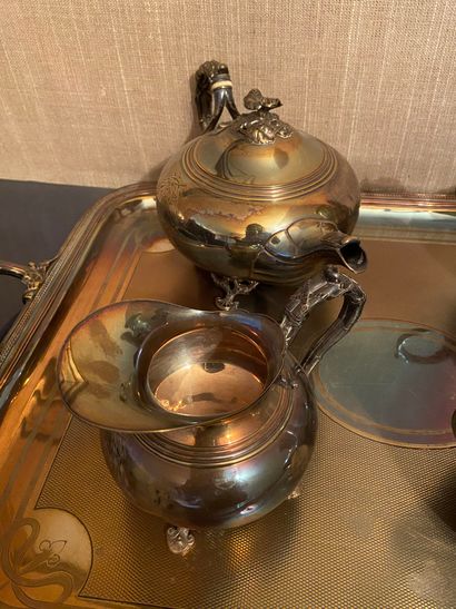 null Four-piece silver plated metal tea and coffee set and tray.

Tray: 40.5 x 63.5...