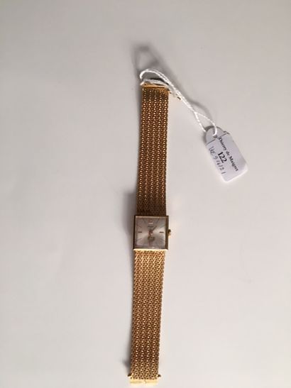null 
Gold bracelet watch, dial signed Ariel. Sold as is

PB : 40 g.
