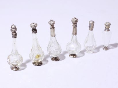 null Set of six silver, vermeil and glass salt bottles. Mostly France, circa 1880-1900....