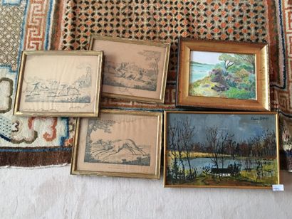 null Lot of English framed prints and engravings _x000D_

Setters and Dogs, Pond...