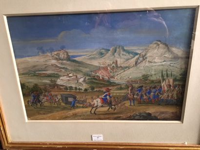 null 
French school, circa 1800

Battle scene

Gouache

24 x 36,5 cm

Traces of ...