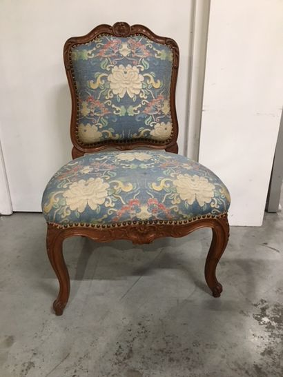 null Chaise en bois naturel, dossier plat, époque Louis XV, 90 x 60 x 50 cm