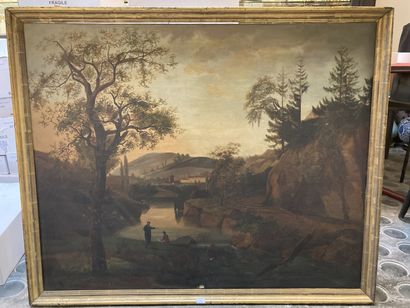 ECOLE ANGLAISE DU XIXe SIÈCLE La jeune peintre dans un paysage
Toile.
80 x 100 c...