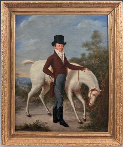 ÉCOLE FRANÇAISE VERS 1820 Portrait of a man near his horse
Portrait of a woman near...