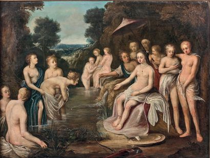 École VENITIENNE du début du XVIIe siècle Diana discovering the pregnancy of Callisto
Canvas.
80...