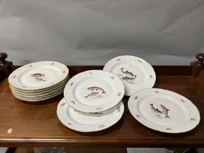 null Suite of 10 porcelain plates with fish decoration, Nymphanburg (accidents, chips,...