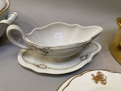 null Set including a porcelain coffee service part, decorated in pink and gold, lid...