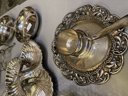 null Silver plated metal handle including a tray with its tea service and various...