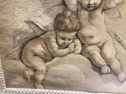 null 
French school of the XIXth century Three cherubs

Oil on canvas in grisaille

41...