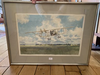 null Paul LENGELLE - 1974Avion à l'atterrissageGouache signée en bas à gauche et...