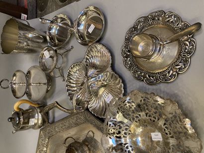 null Silver plated metal handle including a tray with its tea service and various...