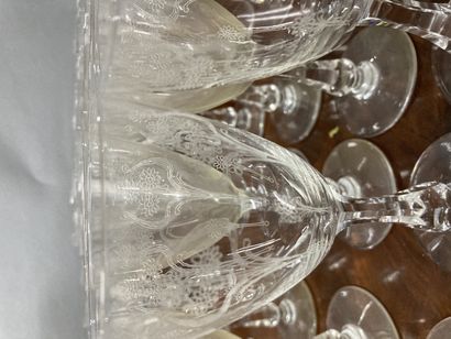 null Strong crystal serving tray, champagne glasses (approx. 20), water glasses (approx....