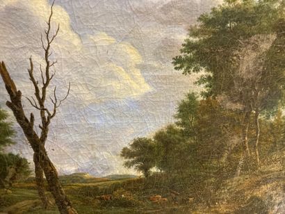 null 
French School of the XIXth century

Pastoral landscape, ford

Oil on canvas

66...