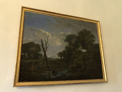 null 
French School of the XIXth century

Pastoral landscape, ford

Oil on canvas

66...