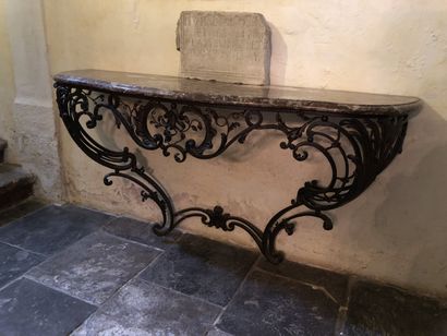 null 
Wrought iron and sheet metal console Wrought iron and sheet metal console table...
