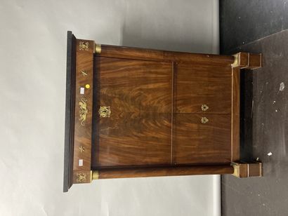null Secretary with flap with two detached columns with marquetry decoration and...