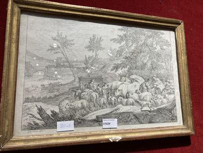 null 
Lot de 5 gravures : Septembre, deux avec chevaux d'après Géricault, paysage...
